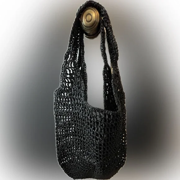 Paris Milano Black Woven Straw Shoulder Bag - Picture 2 of 3